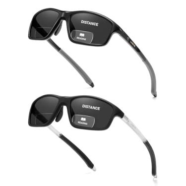 Imagem de LKEYE Óculos de sol bifocais de leitura masculino feminino estilo esportivo pesca/condução UV400 leitores dobradiça mola óculos LK6098, Sol bifocal (c1preto + c2branco), M