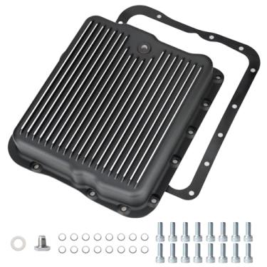 Imagem de Cárter de óleo de transmissão com junta de plugue de drenagem e parafusos compatíveis com GM 700R4 4L60 4L60E, profundidade da panela 2-5/20.3 cm substitui SP8594BK