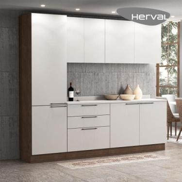 Imagem de Cozinha Modulada Pequena Herval Amsterdam, 5 Peças, Off White e Avelã,