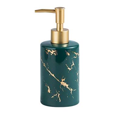 Imagem de Dispensador de sabão de cerâmica com padrão de textura de mármore para banheiro, cozinha, bancada, garrafa líquida durável com bomba dourada fosca dispensador de sabão de cozinha de 310 ml (cor