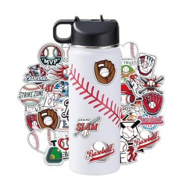 Imagem de RhythmFit Garrafas de água de beisebol para meninos 510 g e 100 peças adesivos de bolas de beisebol esportivas isoladas garrafa de água de aço inoxidável acessórios de beisebol equipamentos presentes