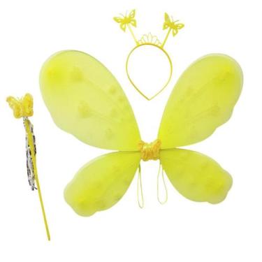 Imagem de Kit Fantasia Fada Borboleta Infantil Brilho Glitter Asa, Tiara e Varin