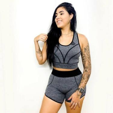 Imagem de Conjunto Feminino de Short Fitness e Top Academia Cinza tamanho P - Fi