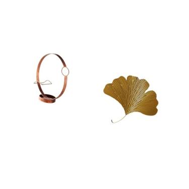 Imagem de Fenteer Suporte para Garrafas de Vinho em Ferro Forjado com Folhas de Ginkgo, Decoração de Parede, Organizador de Porta-vinhos em Metal, Escultura de Parede a