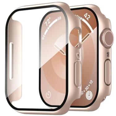 Imagem de Smiling Pacote compatível com Apple Watch Series 10 46 mm (2024) com protetor de tela de vidro temperado, capa protetora geral de policarbonato rígido - 1 ouro rosa + 1 transparente
