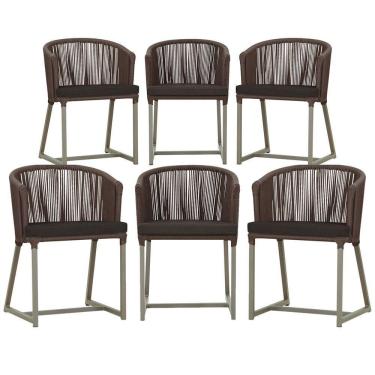 Imagem de 6 Cadeiras De Jantar Noronha Fendi Corda Náutica E9 Trama Marrom