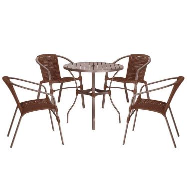 Imagem de 04 Cadeiras Floripa E Mesa Roma 80cm Marrom Trama Original Marrom