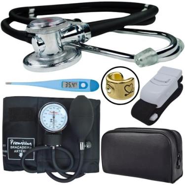 Imagem de Kit Aparelho Pressao Esfigmomanometro Estetoscopio Rappaport Termometr
