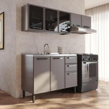 Imagem de Cozinha Compacta Aço com Pia 8 Ptas 2 Gav Estilo Bertolini