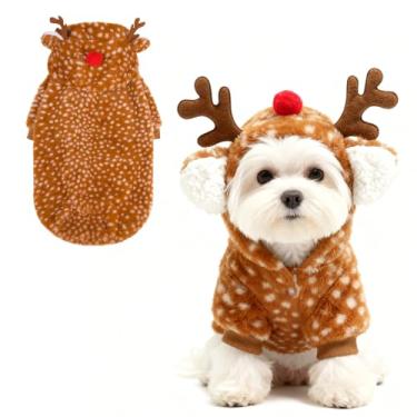 Imagem de EXPAWLORER Moletom com capuz para cachorro fantasia de rena de Natal, suéter fofo para cães de Natal, roupas fofas, casaco de alce quente, roupas de inverno para cachorros, pequenos, médios e grandes