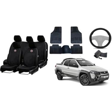 Imagem de Capa de couro + Tapete 5 peças + Capa de volante para Fiat strada 14-19