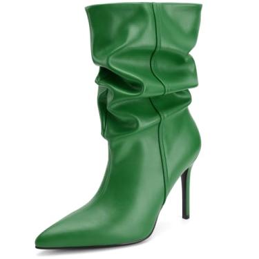 Imagem de Perisis Botas femininas de cano médio despojadas, salto alto, bico fino, botas confortáveis para outono e inverno, Poliuretano verde, 38