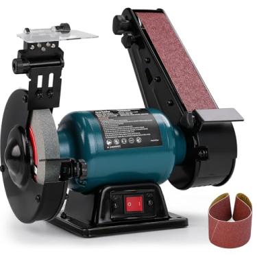 Imagem de Conjunto de moedor de bancada 2 em 1 e lixadeira de cinto, moedor de 15 cm com cinto de 5 x 68 cm, motor de indução de 2,5 A, ferramenta multifuncional de afiar e lixar para fazer facas, marcenaria