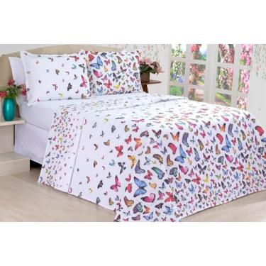 Imagem de Jogo de Lençol 4 Pçs Completo Casal Queen Borboletas