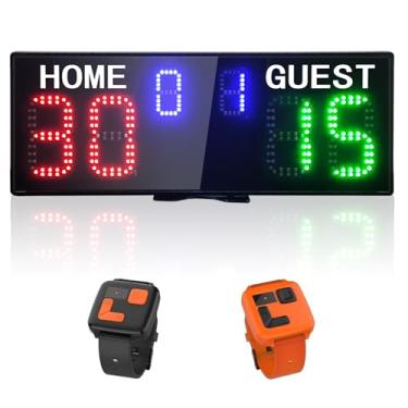 Imagem de YZ Placar eletrônico LED com controle de relógio, placar digital com controle remoto, placar de basquete portátil, marcador de pontuação de tênis digital para rede, placar para jogos ao ar livre vôlei