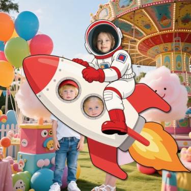 Imagem de WADORN Cenário de decoração de festa com tema espacial, 1,8 x 1,5 m, foguete de astronauta, faixa de fundo para fotografia do espaço sideral para festa de aniversário, decoração do sistema solar