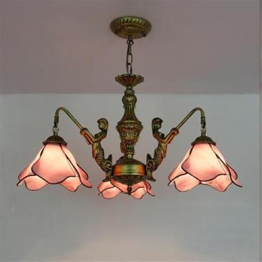 Imagem de Lustre de luxo americano para sala de estar, com LED, estilo mediterrâneo, para restaurante, quarto, villa, hotel, café ou bar, com luminária pendente de vidro colorido (A 3 lâmpadas)