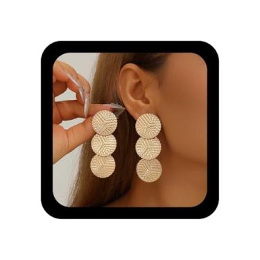 Imagem de Ximdble Brincos vintage com pingente de moeda e disco de moeda longa fosca texturizados de ouro brincos de corrente de moeda de ouro brincos de disco para mulheres, Zinco, Sem pedra preciosa