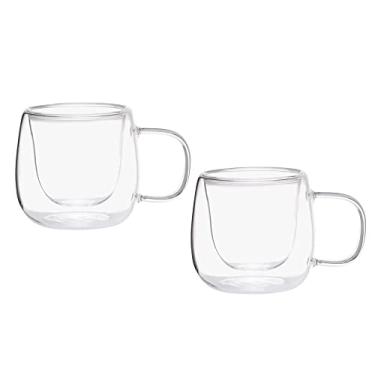 Imagem de Mimo Style Par de Copos Para Café Parede Dupla Com Alça, Material Vidro Borossilicato de, Capacidade de 80 ml, Resistente, Suporta Altas e Baixas Temperaturas, Não Queima as Mãos