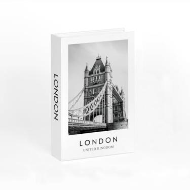 Imagem de Caixa de armazenamento de livros falsos de estilo moderno - cofre oculto decorativo para casa, escritório, organizadores de dormitório e decoração de mesa de centro (London2)