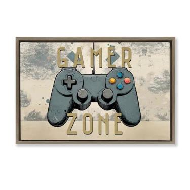 Imagem de Stupell Industries Arte de parede Gamer Zone com fundo abstrato moldura preta flutuante, design por Kim Allen, 43 x 63 cm