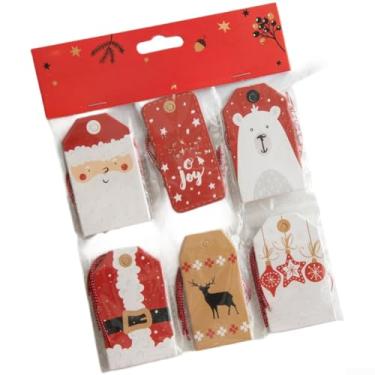 Imagem de Etiquetas coreanas com cordas pacote com 24 etiquetas de papel para feriados tamanhos variados para pendurar em árvore de Natal e decorações de embrulho de presente em vermelho