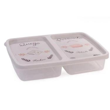 Imagem de Pote Retangular Presunto E Queijo Com 2 Divisórias Plasútil