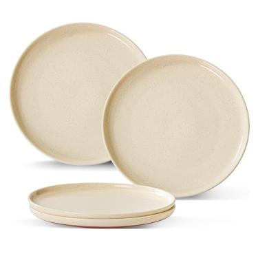 Imagem de GZG Conjunto de louça de cerâmica para 4, conjunto moderno de pratos de grés salpicado, prato seguro para micro-ondas e lava-louças, resistente a arranhões, perfeito para reuniões diárias (cor damasco
