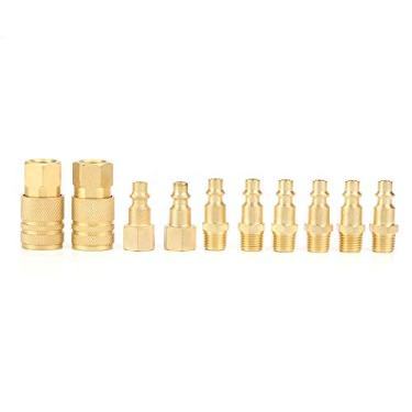 Imagem de 1/4 NPT Ouro Macho Conector de Conexão Rápida Kit Adaptador Pneumático de Alto Desempenho para Ferramentas de Compressor de Ar Material de Cobre Conjunto de 10 Peças