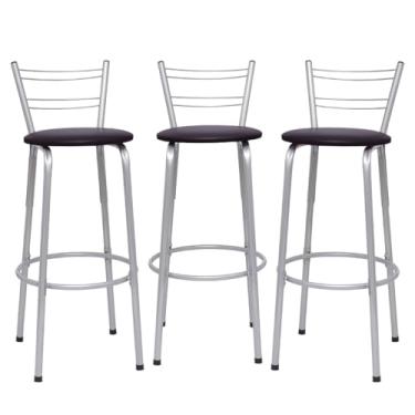 Imagem de Banqueta Altas Flórida Estrutura Prata 70cm Para Balcão Cozinha, Bar, Bistrô, Americano Kit 03 Unidades - Itagold (Marrom Escuro)