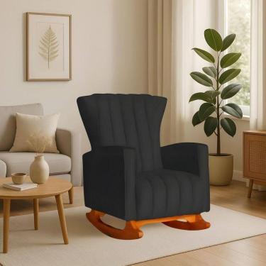 Imagem de Poltrona Amamentação E Descanso Pés Balanço Libia Suede Suede Preto