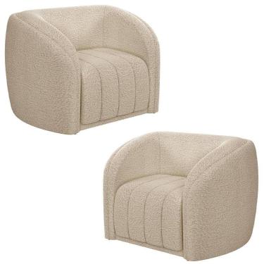 Imagem de Kit 2 Poltronas Decorativa Para Sala 112cm Meris M22 Boucle Bege - Mpozenato