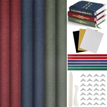 Imagem de Feifeiya Kit de 62 peças de pano para encadernação de livros, 6 peças de tecido de capa de livro de 30,5 cm x 40,6 cm, 24 cantos de metal, 3 folhas de vinil de ferro, 6 fitas de marcador, 23