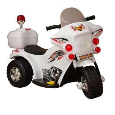 Imagem de Mini Moto Elétrica Triciclo Criança Infantil Bateria 6V Branca Polícia