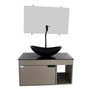 Imagem de Gabinete Armário Banheiro 60Cm Cuba Oval Preta - Cubas E Gabinetes