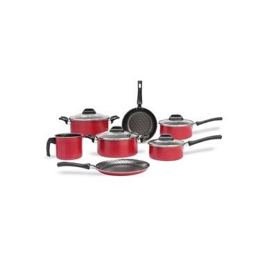 Imagem de Jogo de Panelas Brinox Antiaderente Pro-Flon 7 Peças Anis Borgonha Vermelho