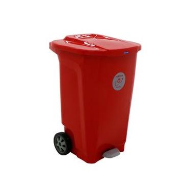 Imagem de Lixeira Tramontina T-Force Coleta Seletiva Plástico em Polipropileno Vermelho com Rodas 100 L