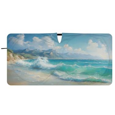 Imagem de Blueangle Pára-brisa com pintura a óleo do oceano tropical - 149,9 cm x 76,2 cm dobrável para janela dianteira do carro blocos de para-sol raios UV viseira de sol (251)