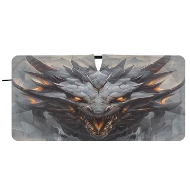 Imagem de ATTX Para-brisa de carro Dragon Head - 157.5 cm x 81.3 cm Universal Sun Shield Visor| Acessórios automotivos refletores de calor para proteção do para-brisa dianteiro #900