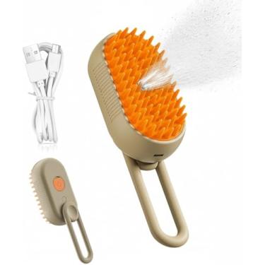 Imagem de Escova de Limpeza Elétrica Recarregável USB para Pet, Massageador com Cerdas de Silicone, Laranja e Bege