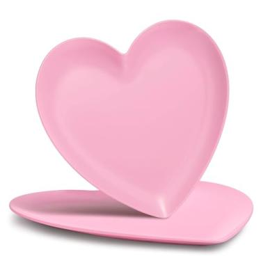 Imagem de FillTouch 2 peças, pratos de melamina em forma de coração, 24 cm, pratos de jantar de coração para dia dos namorados, aniversários, chás de panela, chás de bebê (rosa)