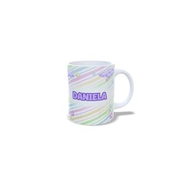 Imagem de caneca cerâmica 325 ml alfabeto princesas, todas as letras, nomes personalizados, Design Colorido com Flores (d)