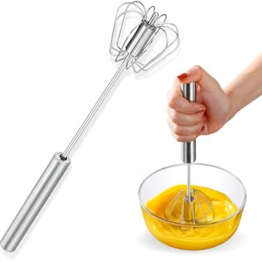 Imagem de Misturador Batedor de Ovos Aço Inoxidável 29cm Fue Semiautomático Giratório Utensílio de Cozinha ergonômico para Claras em Neve Whey Mistura de Receitas Batedor Manual Resistente e Durável