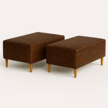 Imagem de Kit 2 Puffs Bela Manu Madri Pés Palito Couro-Vegano Marrom