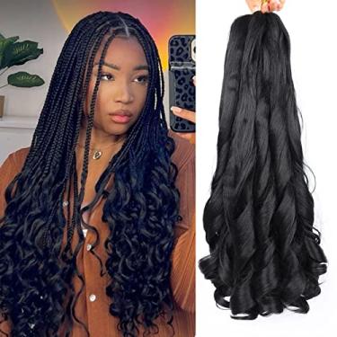 Imagem de Cabelo trançado encaracolado francês 45,7 cm pacote com 8 pacotes de cabelo encaracolado pré esticado para tranças de caixa cachos franceses tranças de crochê extensões de cabelo ondulado solto e