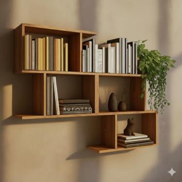 Imagem de RUFATTO - Kit 2 Nichos Zig MDF 15mm amadeirado Freijo| Estante de Livros e Prateleira Decorativa Parede 60cm