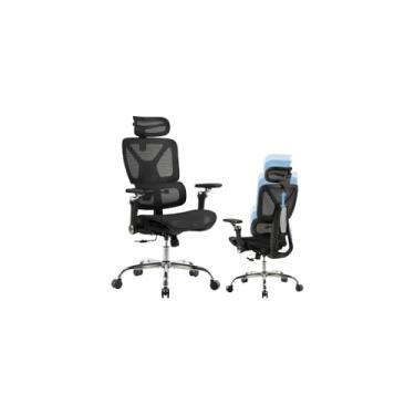 Imagem de Cadeira Gamer de Escritório, Giratória, Preta, Malha Tecnológica, Suporte Lombar, Encosto Reclinável 90-120°, Base com Rodízios, Altura Ajustável 118-128cm, Capacidade 120kg