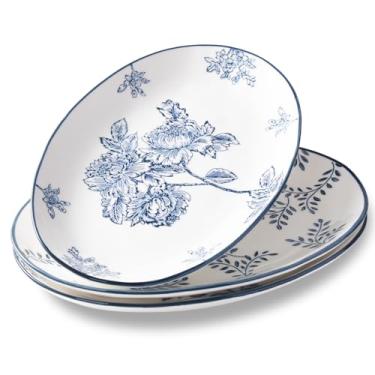 Imagem de Magclay Travessas de servir de cerâmica, bandejas grandes de 30 cm, pratos ovais para aperitivos de sobremesa, carne/entretenimento/festa, azul e branco, conjunto de 3