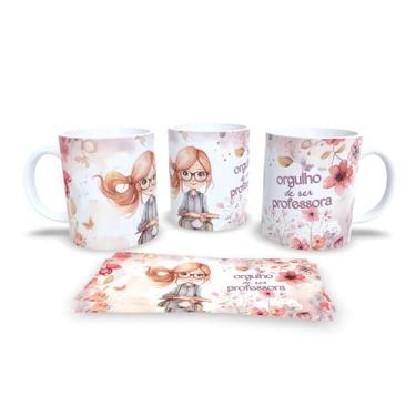 Imagem de Caneca de Cerâmica 325ml Dia dos Professores, Design Floral com Ilustração, Branca (14105)