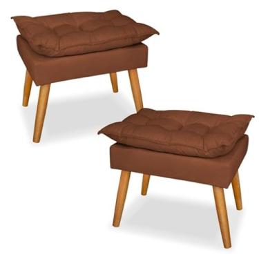 Imagem de Kit 2 Puff Decorativo Opala Bege – Puff Apoio para Pés Estofado Moderno para Sala, Quarto e Amamentação(Terra cota)